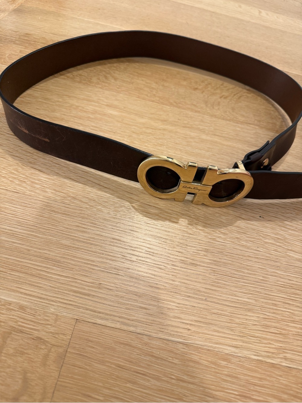 Authentic Salvatore Ferragamo Brown Leather Belt with Gold Gancini Buckle - Picture 10 of 14